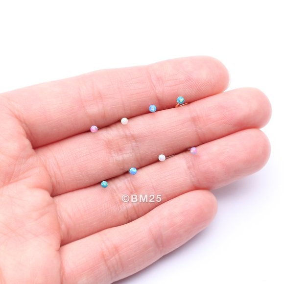 14 Karat White Gold Fire Opal Ball L-Shaped Nose Ring - Picture 3 of 5